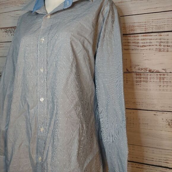 Nautica Men's Classic-Fit Blue White Cotton Long-Sleeve Button Dress Shi… - Picture 7 of 16